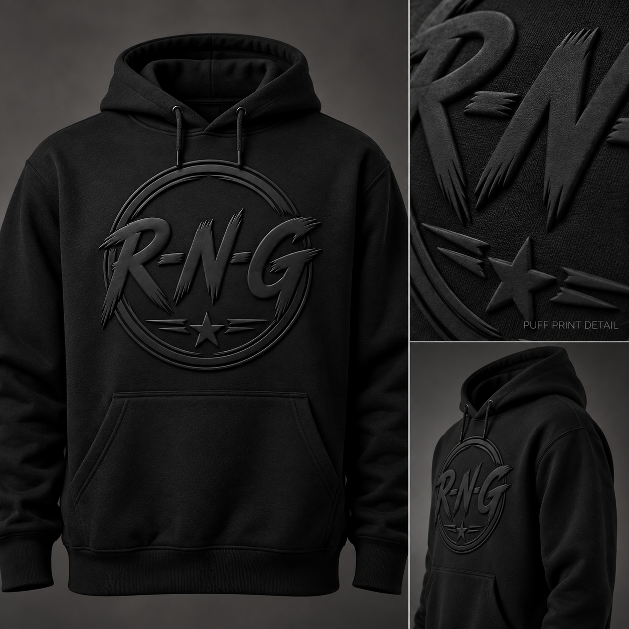 RNG PUFF PRINT HOODIE โ Black